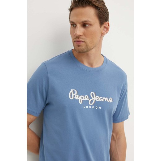 Pepe Jeans t-shirt bawełniany ABEL męski kolor niebieski z nadrukiem PM509428 ze sklepu ANSWEAR.com w kategorii T-shirty męskie - zdjęcie 173355106
