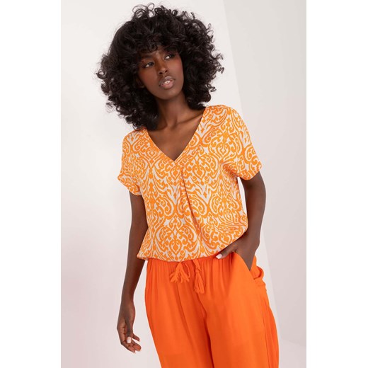 Letnia bluzka pomarańczowa z printem Sublevel z wiskozy ze sklepu 5.10.15 w kategorii Bluzki damskie - zdjęcie 173362056