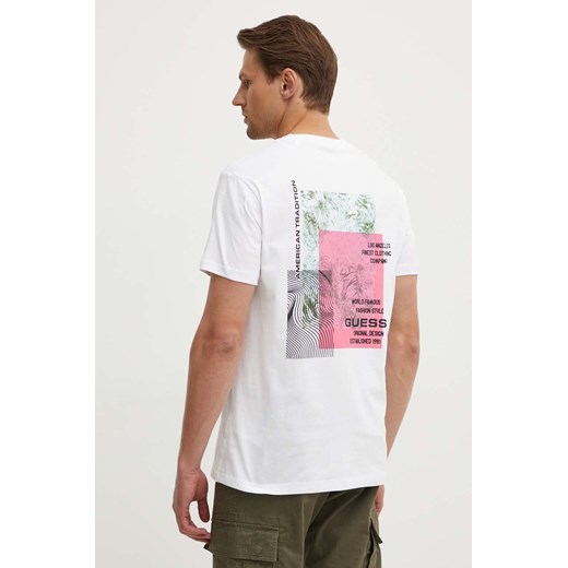 Guess t-shirt bawełniany męski kolor biały z nadrukiem M4YI03 I3Z14 ze sklepu ANSWEAR.com w kategorii T-shirty męskie - zdjęcie 173366516