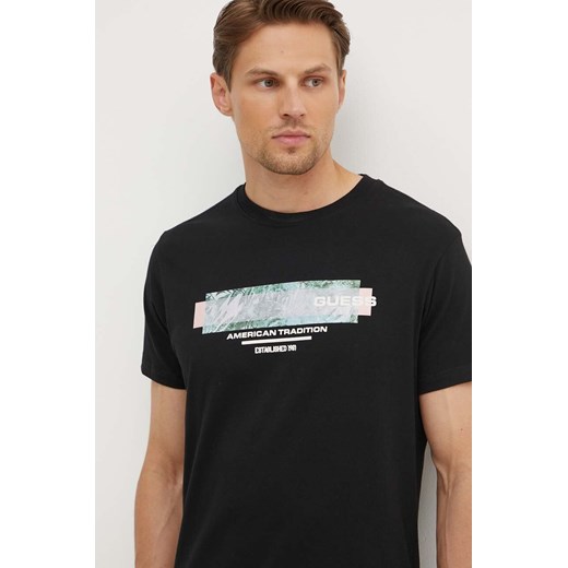 Guess t-shirt bawełniany męski kolor czarny z nadrukiem M4YI03 I3Z14 ze sklepu ANSWEAR.com w kategorii T-shirty męskie - zdjęcie 173366525