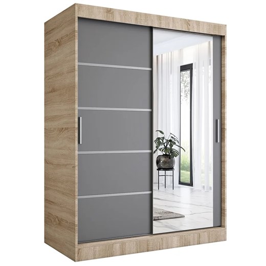 Szafa przesuwna 150 cm dąb sonoma + antracyt E2-D83 ze sklepu Edinos.pl w kategorii Szafy - zdjęcie 173367245