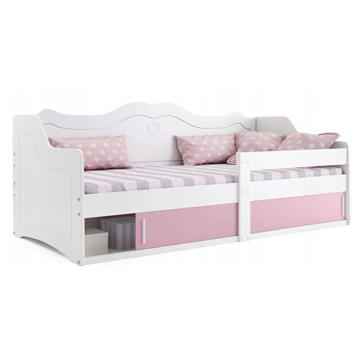 Biało-różowe łóżko dla dziewczynki ze schowkiem - Akro ze sklepu Edinos.pl w kategorii Łóżka dziecięce - zdjęcie 173367435