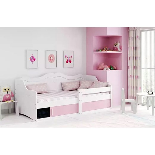 Biało-różowe łóżko dla dziewczynki ze schowkiem - Akro Elior One Size Edinos.pl