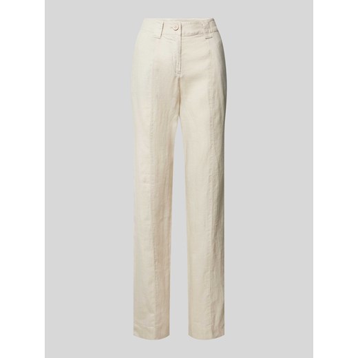 Spodnie lniane z szeroką nogawką z przeszytym kantem ze sklepu Peek&Cloppenburg  w kategorii Spodnie damskie - zdjęcie 173368268