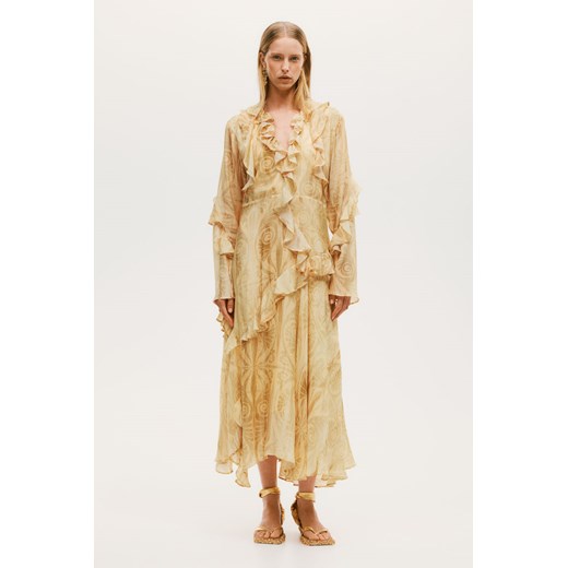 H & M - Wzorzysta sukienka z falbanami - Żółty H & M S H&M