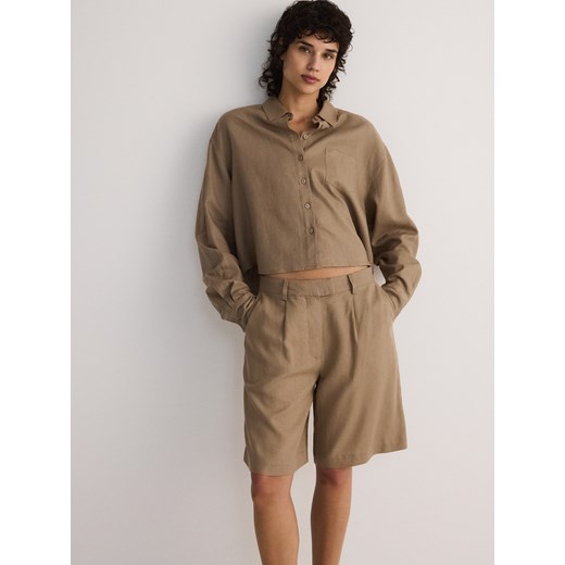 Reserved - Szorty z lnu I wiskozy - brązowy Reserved XL Reserved