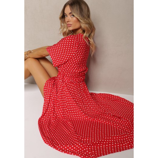 Czerwona Kopertowa Sukienka o Asymetrycznym Wykończeniu z Ozdobnym Paskiem z Klamrą Eslefia ze sklepu Renee odzież w kategorii Sukienki - zdjęcie 173374028