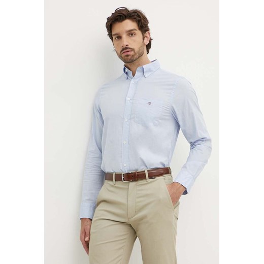 Gant koszula bawełniana męska kolor niebieski regular z kołnierzykiem button-down ze sklepu ANSWEAR.com w kategorii Koszule męskie - zdjęcie 173375548