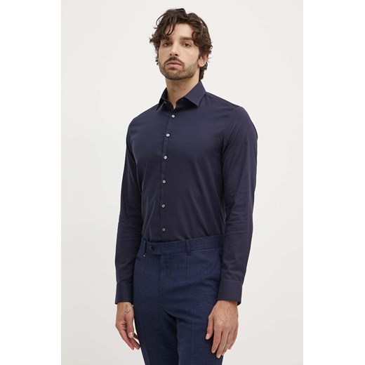 Calvin Klein koszula bawełniana męska kolor granatowy slim z kołnierzykiem klasycznym ze sklepu ANSWEAR.com w kategorii Koszule męskie - zdjęcie 173375558