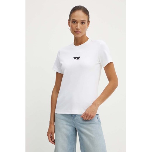 Karl Lagerfeld t-shirt bawełniany damski kolor biały 245W1717 ze sklepu ANSWEAR.com w kategorii Bluzki damskie - zdjęcie 173375609