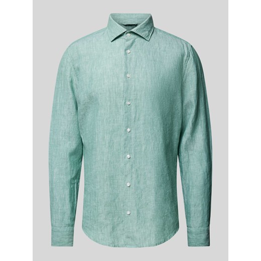 Koszula lniana o kroju slim fit z kołnierzykiem typu kent ze sklepu Peek&Cloppenburg  w kategorii Koszule męskie - zdjęcie 173377147