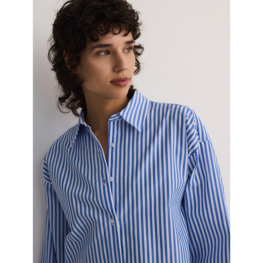 Reserved - Bawełniana koszula w paski - niebieski ze sklepu Reserved w kategorii Koszule damskie - zdjęcie 173381505