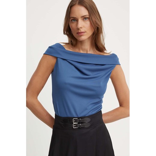 Lauren Ralph Lauren bluzka damska kolor niebieski gładka ze sklepu ANSWEAR.com w kategorii Bluzki damskie - zdjęcie 173382566