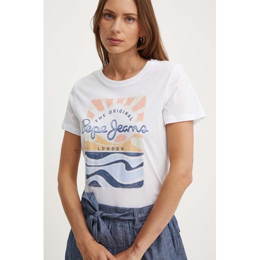 Pepe Jeans t-shirt bawełniany ESHA damski kolor biały PL505885 ze sklepu ANSWEAR.com w kategorii Bluzki damskie - zdjęcie 173386375