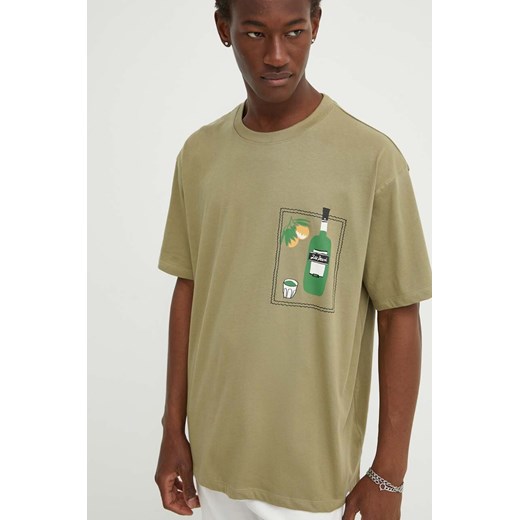 Les Deux t-shirt bawełniany męski kolor zielony z nadrukiem LDM101174 ze sklepu ANSWEAR.com w kategorii T-shirty męskie - zdjęcie 173386396