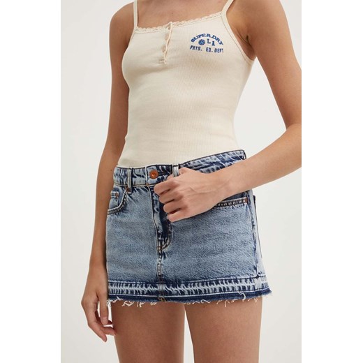 Superdry spódnica jeansowa kolor niebieski mini ołówkowa ze sklepu ANSWEAR.com w kategorii Spódnice - zdjęcie 173386559