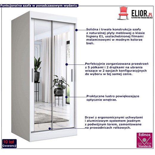 Biała szafa przesuwna z lustrem - Edna 2X Profeos One Size Edinos.pl