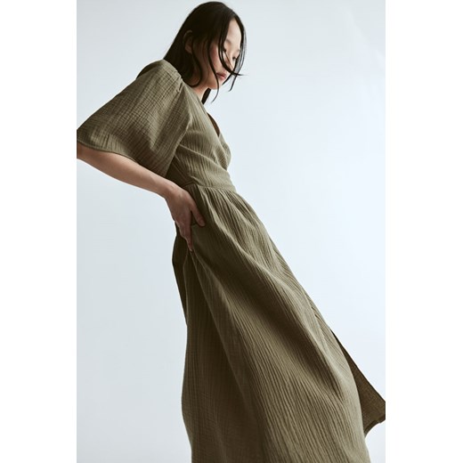 H & M - Kopertowa sukienka muślinowa - Zielony H & M XXL H&M