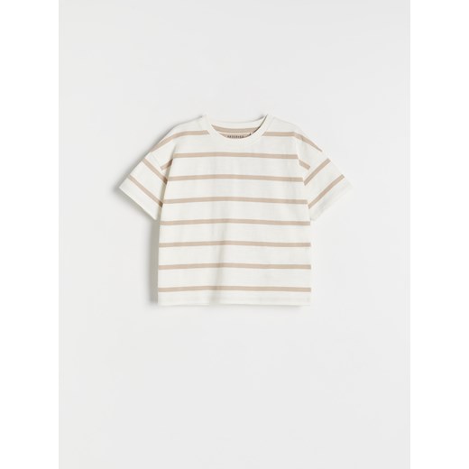 Reserved - T-shirt oversize w paski - złamana biel ze sklepu Reserved w kategorii Koszulki niemowlęce - zdjęcie 173393627