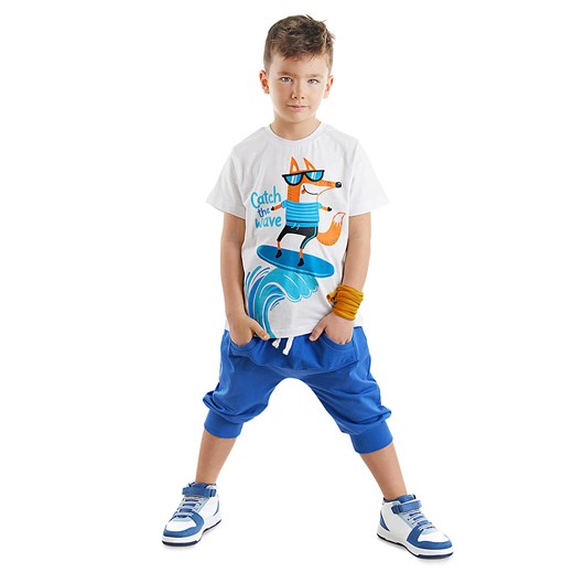 Denokids 2-częściowy zestaw &quot;Surfer Fox&quot; w kolorze biało-niebieskim ze sklepu Limango Polska w kategorii T-shirty chłopięce - zdjęcie 173394806