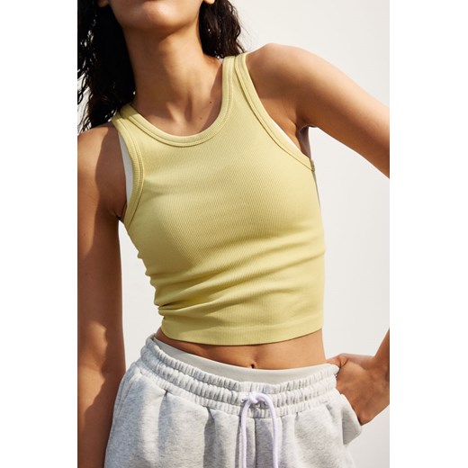 H & M - Krótka bezszwowa koszulka sportowa DryMove - Żółty H & M S H&M