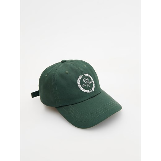 Reserved - Bawełniana czapka z daszkiem i haftem - ciemnozielony Reserved ONE SIZE Reserved