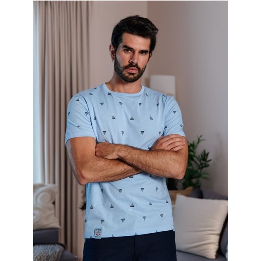 Sinsay - Koszulka z nadrukiem - niebieski ze sklepu Sinsay w kategorii T-shirty męskie - zdjęcie 173403378