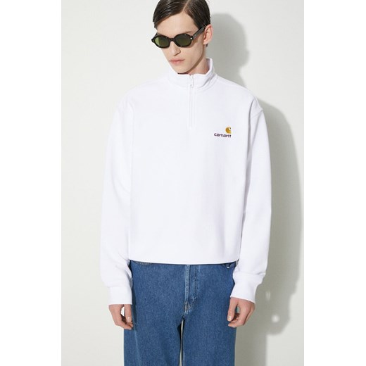 Carhartt WIP bluza Half Zip American Script Sweat męska kolor biały gładka I027014.02XX ze sklepu PRM w kategorii Bluzy męskie - zdjęcie 173408478