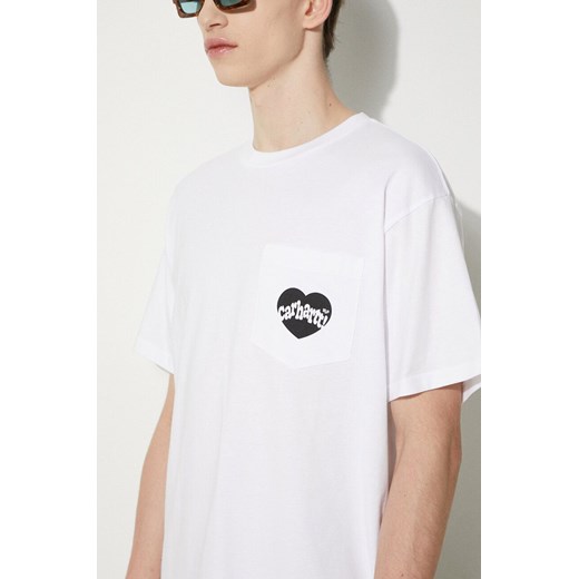 Carhartt WIP t-shirt bawełniany Amour Pocket męski kolor biały z nadrukiem I033675.00AXX ze sklepu PRM w kategorii T-shirty męskie - zdjęcie 173408568
