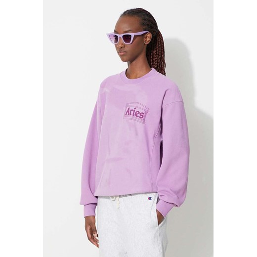 Aries bluza bawełniana damska kolor fioletowy z nadrukiem ze sklepu PRM w kategorii Bluzy damskie - zdjęcie 173408676