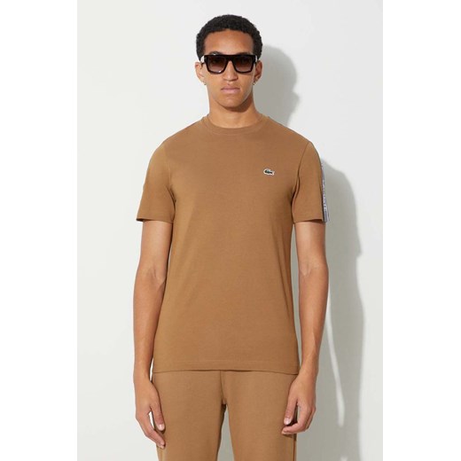 Lacoste t-shirt bawełniany kolor brązowy z aplikacją ze sklepu PRM w kategorii T-shirty męskie - zdjęcie 173408727