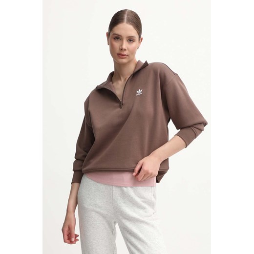 adidas Originals bluza Essentials Halfzip Sweatshirt damska kolor brązowy z aplikacją IR5938 ze sklepu PRM w kategorii Bluzy damskie - zdjęcie 173408755