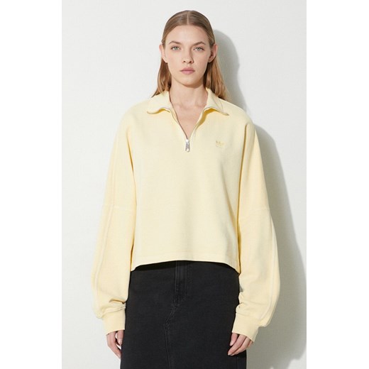 adidas Originals bluza bawełniana damska kolor żółty gładka IR6016 ze sklepu PRM w kategorii Bluzy damskie - zdjęcie 173408759