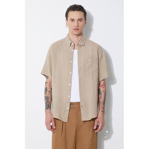 A.P.C. koszula lniana chemisette bellini logo kolor beżowy regular z M PRM
