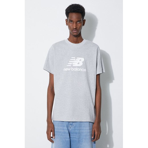 New Balance t-shirt bawełniany Essentials Cotton MT41502AG męski kolor szary z nadrukiem MT41502AG ze sklepu PRM w kategorii T-shirty męskie - zdjęcie 173409437