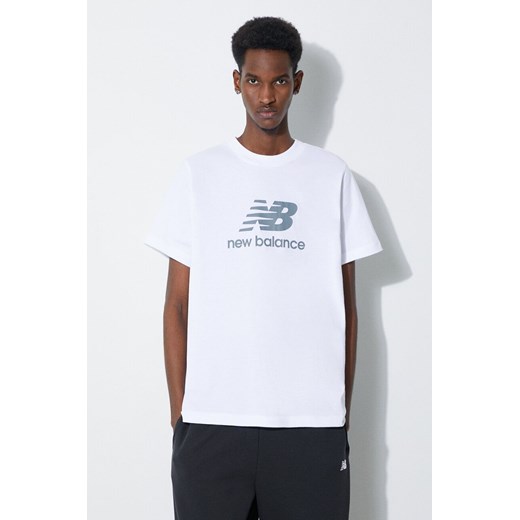 New Balance t-shirt bawełniany Essentials Cotton męski kolor biały z nadrukiem MT41502WT ze sklepu PRM w kategorii T-shirty męskie - zdjęcie 173409439