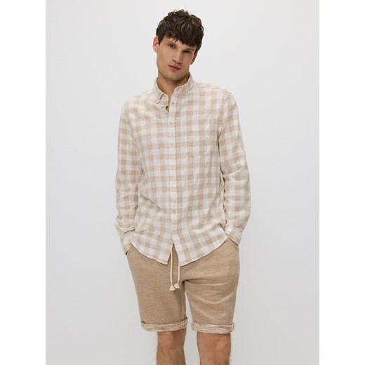 Reserved - Koszula regular fit w kratę - beżowy ze sklepu Reserved w kategorii Koszule męskie - zdjęcie 173411858
