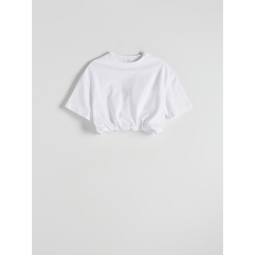 Reserved - Krótki t-shirt z bawełny - biały ze sklepu Reserved w kategorii Bluzki damskie - zdjęcie 173412279