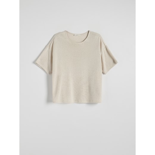 Reserved - Dzianinowa bluzka oversize z wiskozą - kremowy Reserved L Reserved