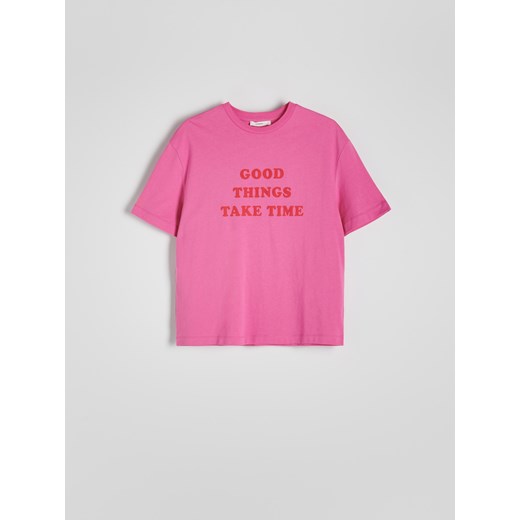 Reserved - T-shirt z napisem - różowy ze sklepu Reserved w kategorii Bluzki damskie - zdjęcie 173412708