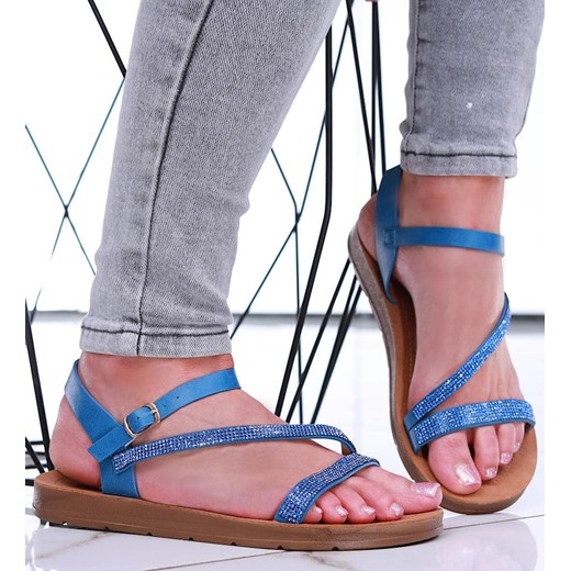 Niebieskie damskie sandały na płaskim obcasie /F7-2 16255 T168/ ze sklepu Pantofelek24.pl w kategorii Sandały damskie - zdjęcie 173412956