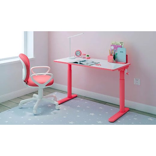 Różowe wąskie biurko ergonomiczne dziecięce - Otiso Elior One Size Edinos.pl