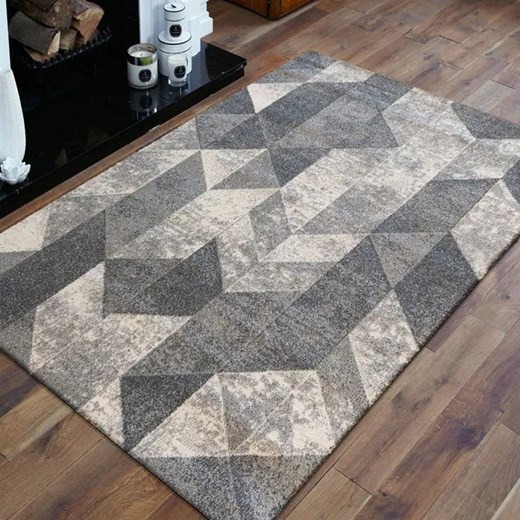 Szary dywan w geometryczne wzory - Howard Profeos One Size Edinos.pl