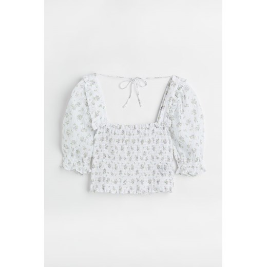 H & M - Krótki top z elastycznym marszczeniem - Biały ze sklepu H&M w kategorii Bluzki damskie - zdjęcie 173429298