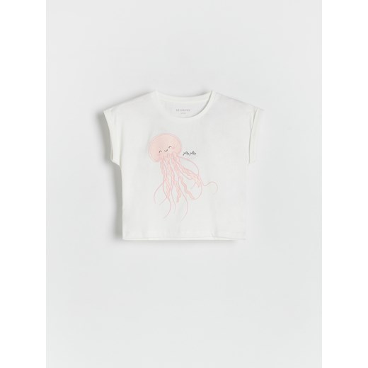 Reserved - T-shirt z nadrukiem - złamana biel ze sklepu Reserved w kategorii Bluzki dziewczęce - zdjęcie 173433535