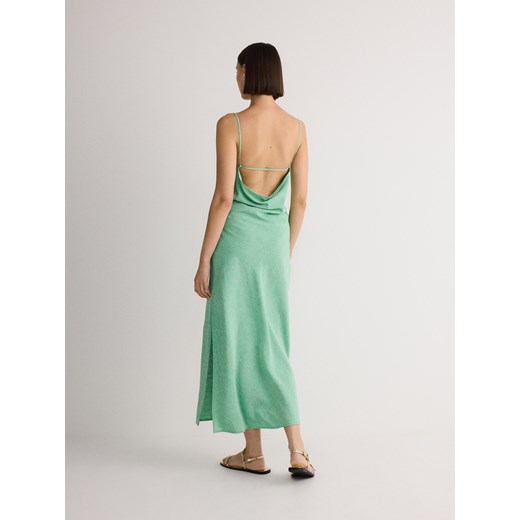 Reserved - Sukienka midi z wiskozy i lnu - jasnozielony ze sklepu Reserved w kategorii Sukienki - zdjęcie 173436696