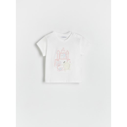 Reserved - Bawełniany t-shirt z aplikacją - złamana biel ze sklepu Reserved w kategorii Koszulki niemowlęce - zdjęcie 173438996
