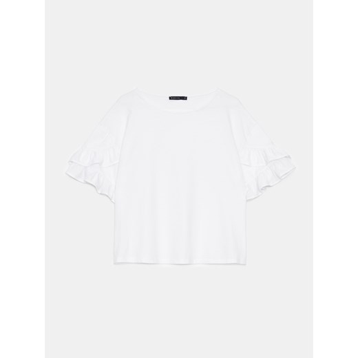 Mohito - Biały t-shirt z falbankami - biały ze sklepu Mohito w kategorii Bluzki damskie - zdjęcie 173441435