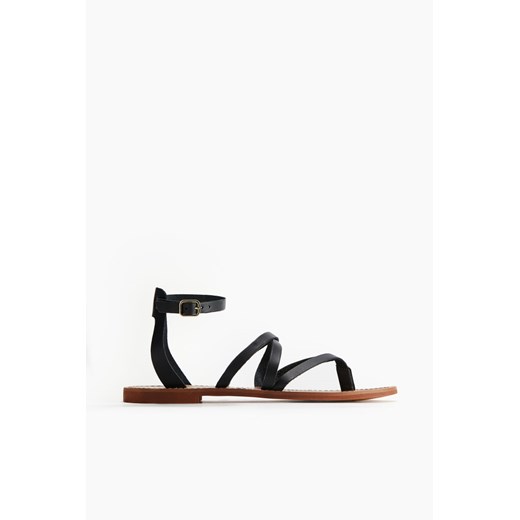 H & M - Skórzane sandały - Czarny ze sklepu H&M w kategorii Sandały damskie - zdjęcie 173445249