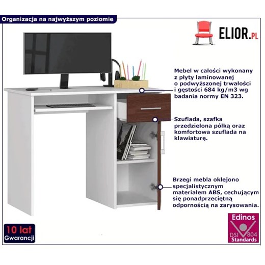 Biurko komputerowe biały + wenge - Esman 2X Elior One Size Edinos.pl